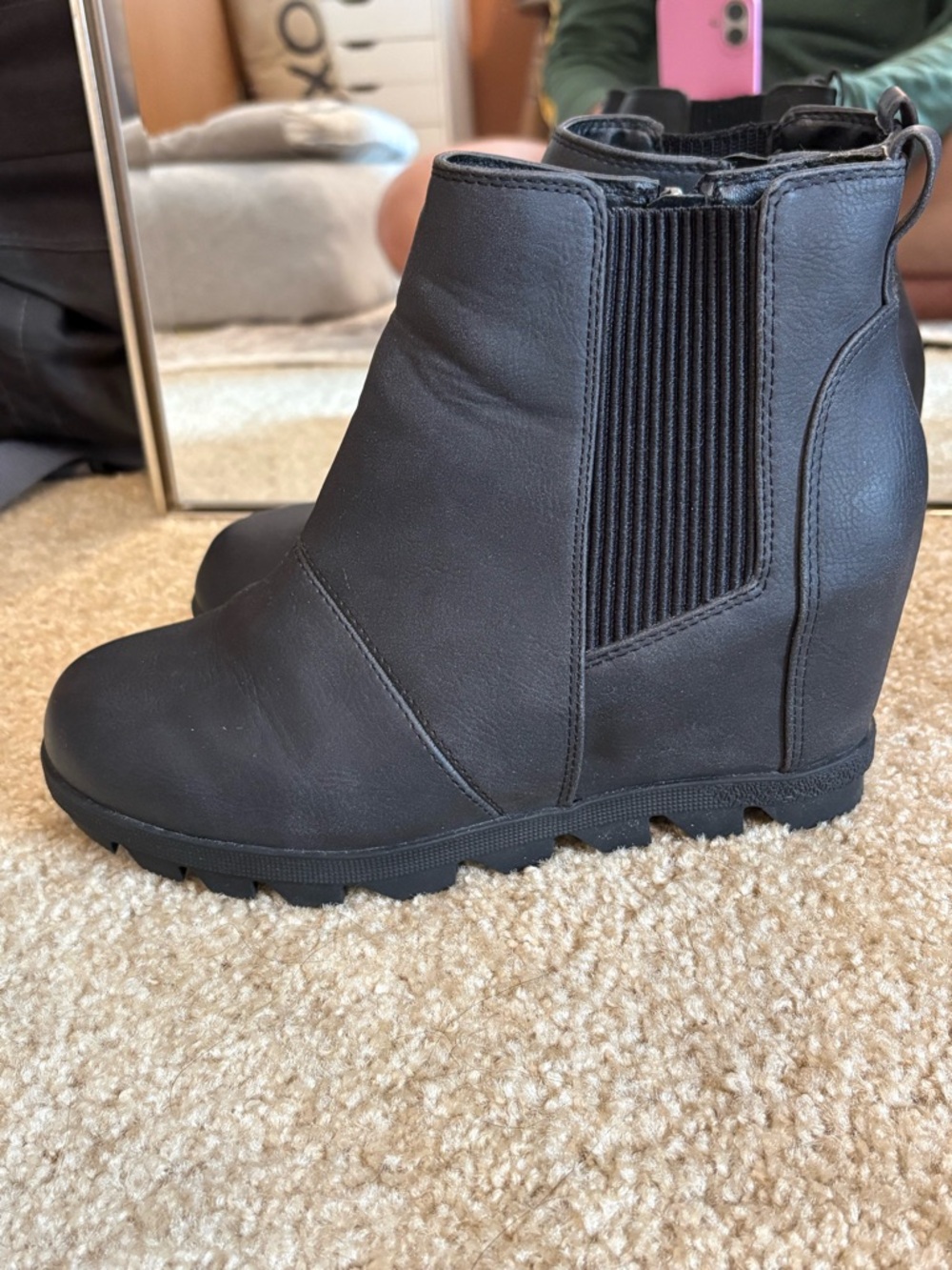 Time and Tru Black Wedge Chelsea Booties